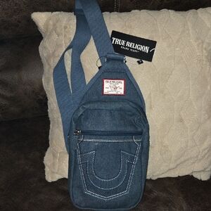 Brand NEW True Religion Unisex Indigo Blue Denim Grohl Sling Bag